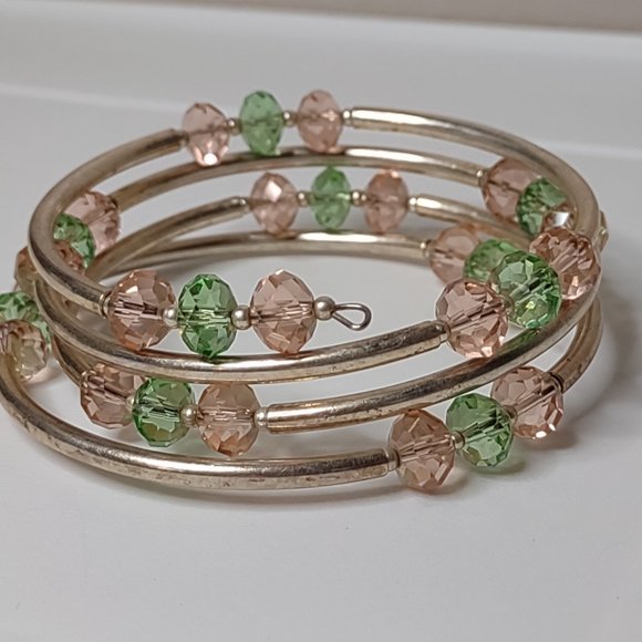 Metal And Glass Bead Expanding Wrap Around Bracelet - Picture 5 of 10